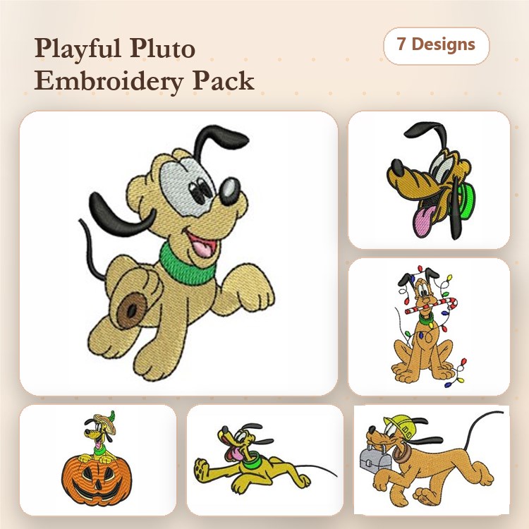 Pluto Embroidery Bundle – Fun & Festive Designs (7 Designs)