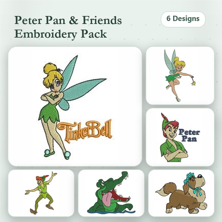 Peter Pan & Tinker Bell Embroidery Bundle – Disney Characters (6 Designs)