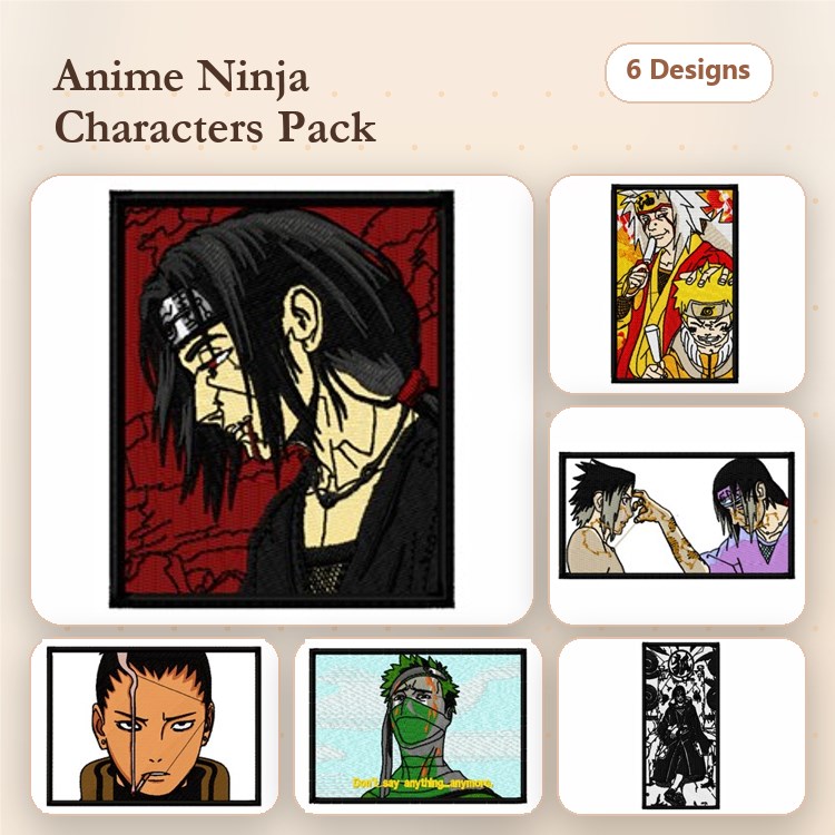 Anime Ninja Characters Embroidery Bundle – Dynamic Warriors & Unique Styles (6 Designs)