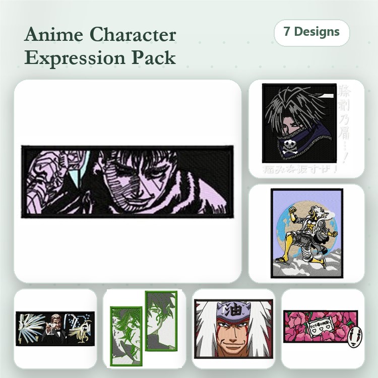 Anime Character Expressions Embroidery Designs Bundle – Anime Character 1, Anime Character 2, Anime Character 3 & More (7 Designs)
