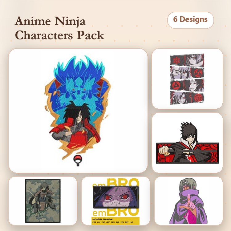 Anime Ninja Characters Embroidery Bundle – Blue Energy Ninja, Mystic Ninja, Ninja Scroll Art & More (6 Designs)