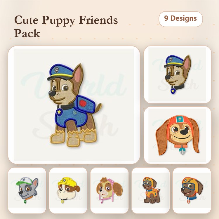 Police Dog & Dalmatian Embroidery Bundle – Construction & Puppy Designs (9 Designs)