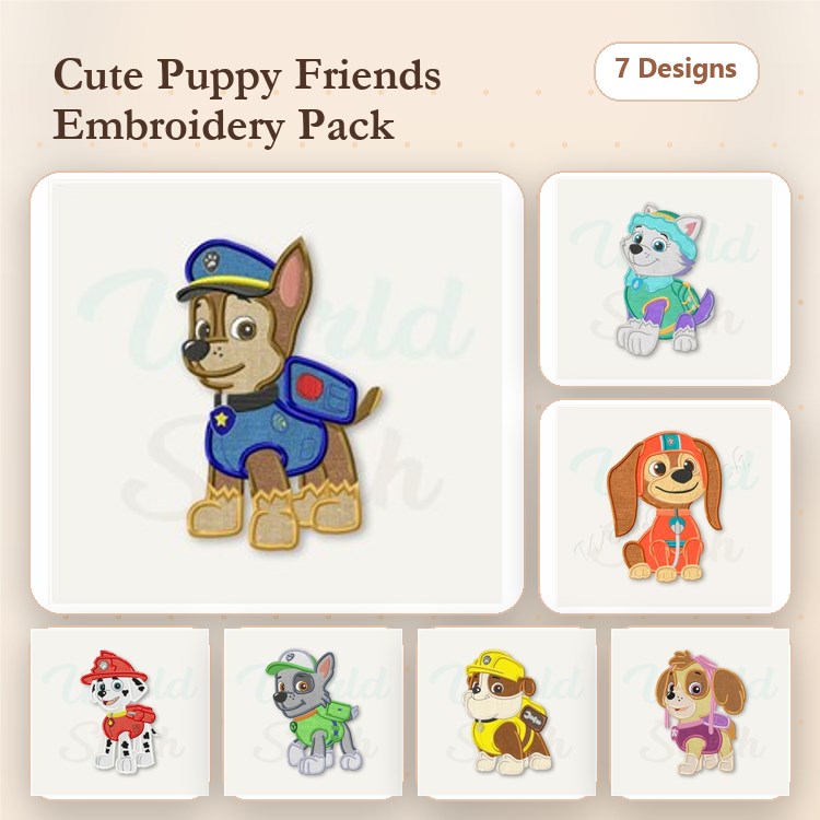 Police Dog & Firefighter Dog Embroidery Bundle – Fun Animal Designs (7 Designs)