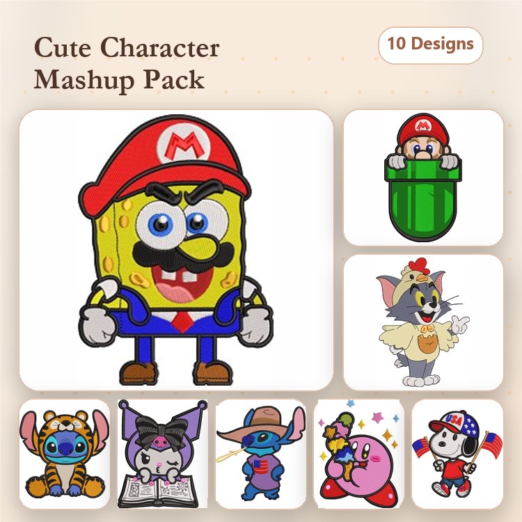SpongeBob & Mario Embroidery Bundle – Fun Characters (10 Designs)