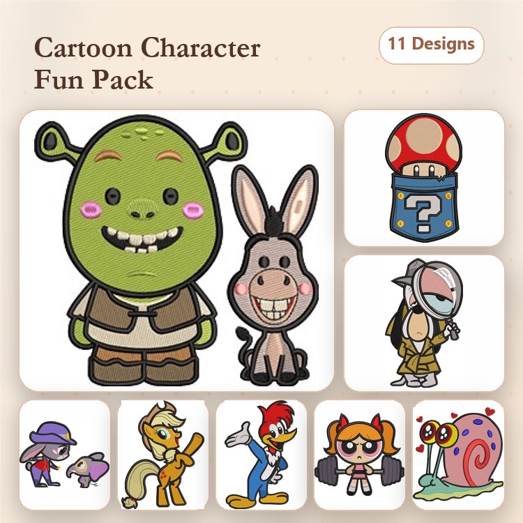 Mushroom, Woody Woodpecker & Donald Duck Embroidery Bundle – Fun Characters (11 Designs)