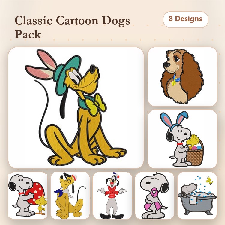 Lady and the Tramp & Friends Embroidery Bundle – Disney Characters (8 Designs)