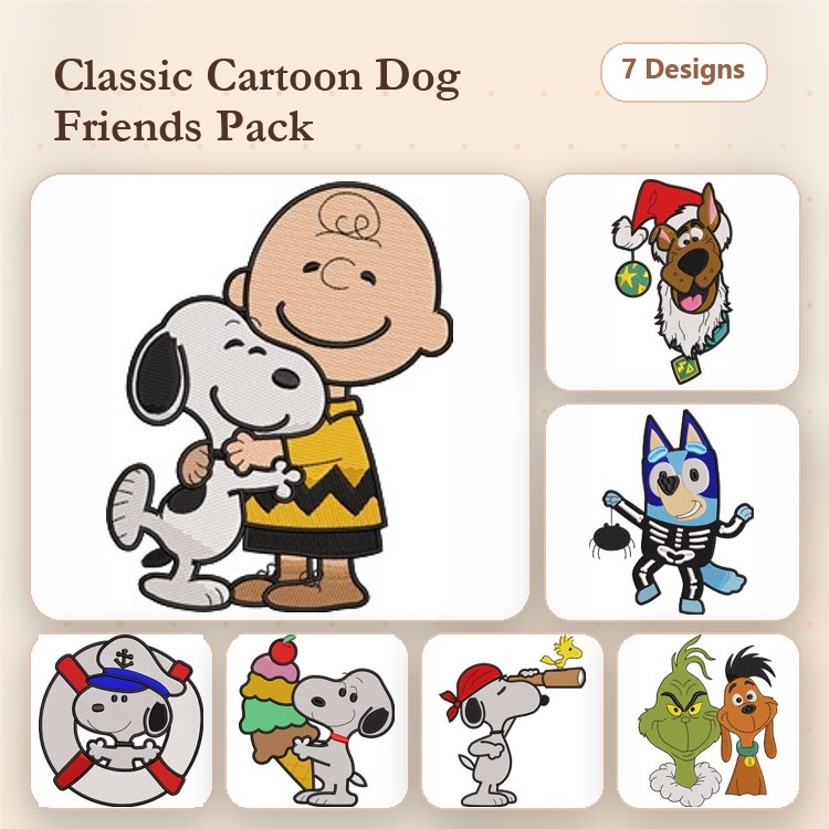 Snoopy & Scooby-Doo Embroidery Bundle – Fun Characters (7 Designs)