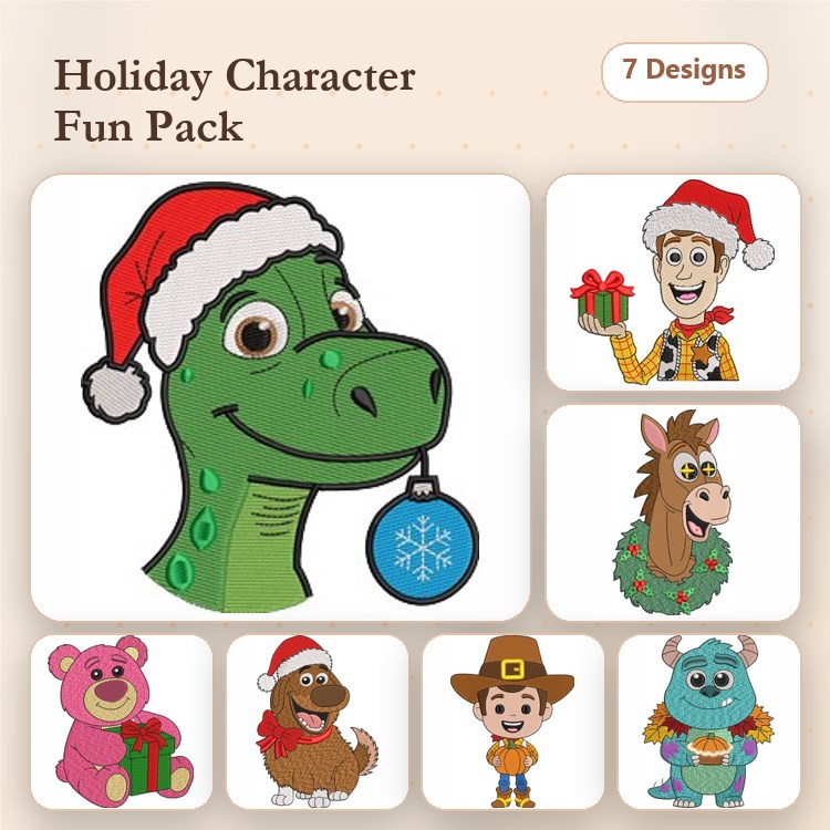 Santa Bear & Cowboy Embroidery Bundle – Holiday Characters (7 Designs)