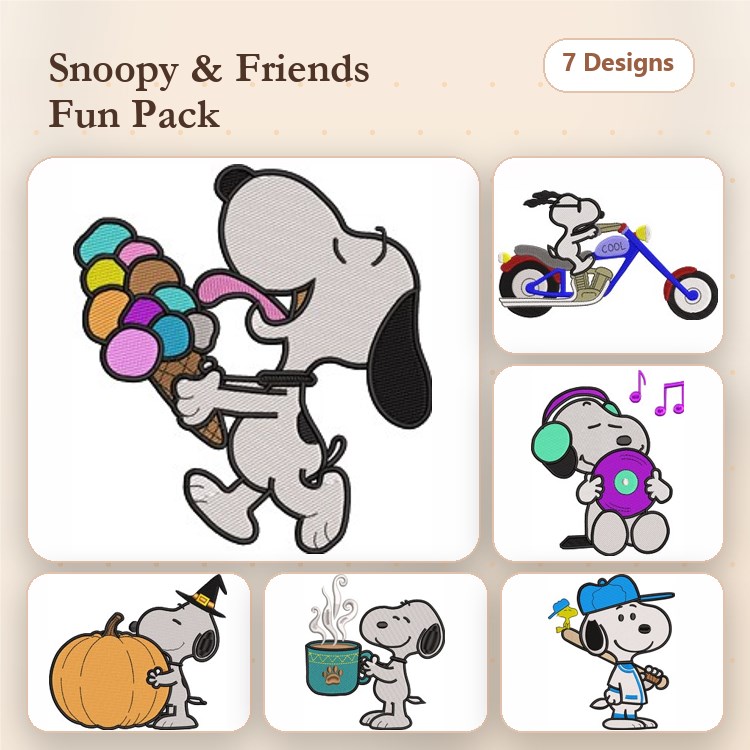 Snoopy Embroidery Bundle – Fun Designs for Every Occasion (7 Designs)