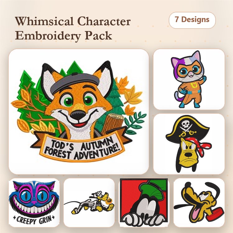 Dalmation Dog & Goofy Character Embroidery Bundle – Fun Animal Designs (7 Designs)