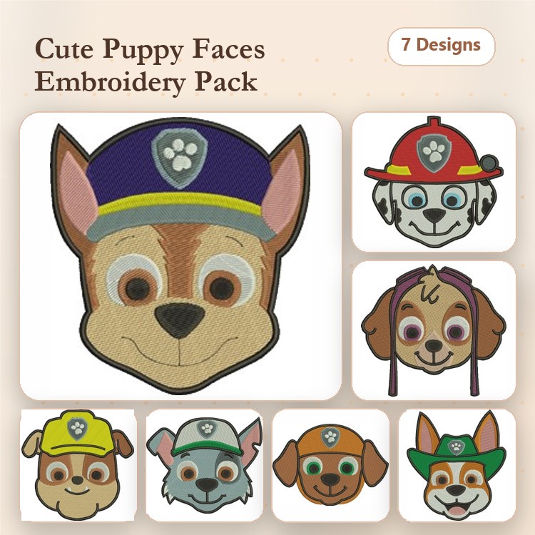 Paw Patrol Dog Embroidery Bundle – Firefighter & Construction Dogs (7 Designs)