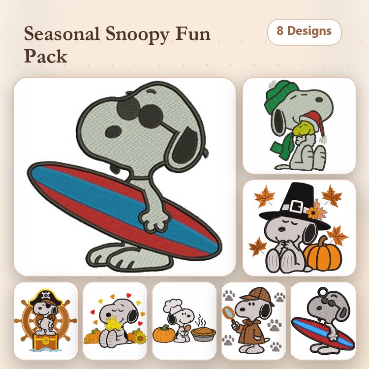 Snoopy Embroidery Bundle – Seasonal Fun (8 Designs)