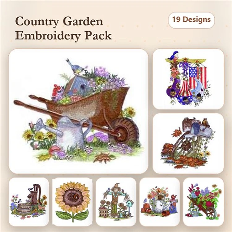 Garden & Americana Embroidery Bundle – Floral Designs (20 Designs)