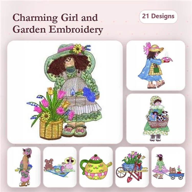 Girl & Teddy Bear Embroidery Bundle – Charming Characters (22 Designs)