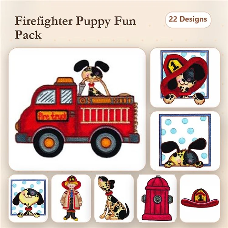 Firefighter Dog & Cute Puppy Embroidery Bundle – Fun Animal Designs (22 Designs)