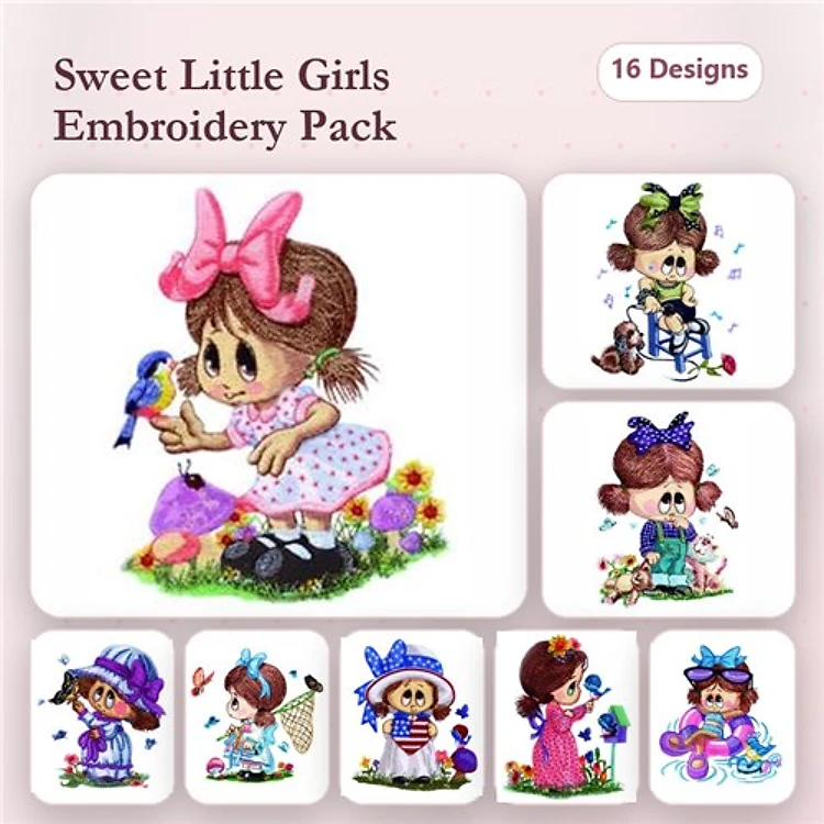 Cute Girl Embroidery Bundle – Adorable Designs (16 Designs)