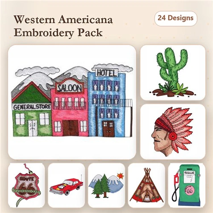 Western Americana Embroidery Designs Bundle – General Store, Saloon, Hotel & More
