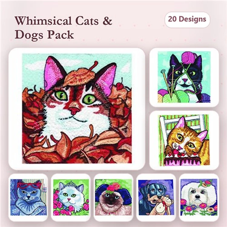 Cat Embroidery Bundle – Playful Felines (20 Designs)