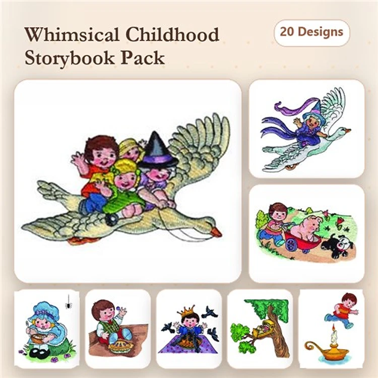 Child on Goose & Pig Embroidery Bundle – Playful Designs (20 Designs)