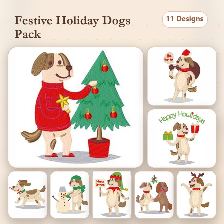 Dog Christmas Embroidery Bundle – Holiday Cheer (11 Designs)