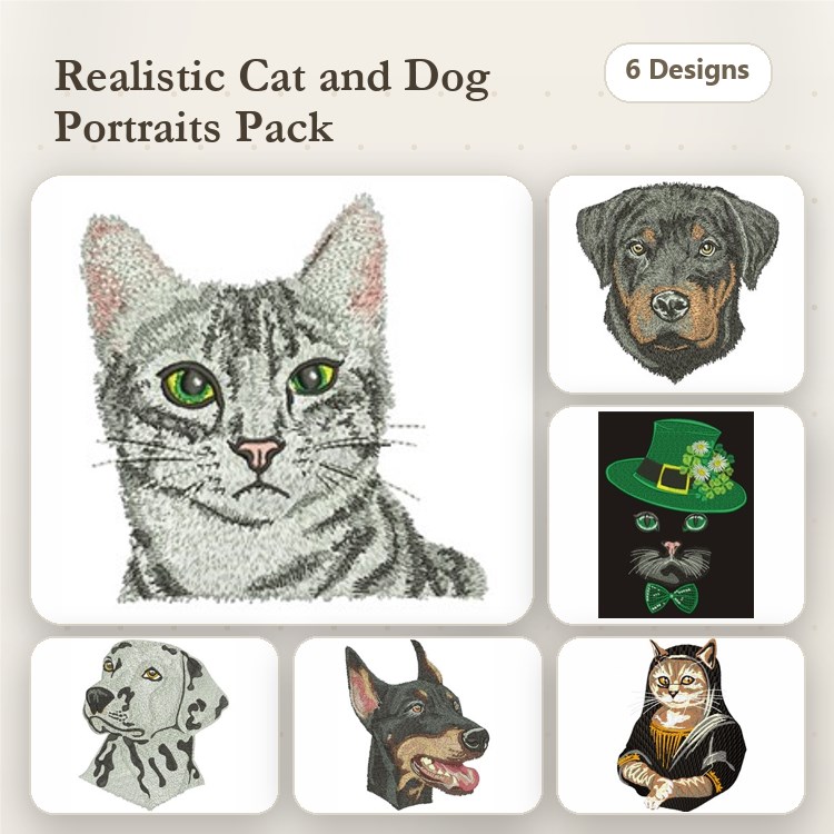 Cat & Dog Embroidery Bundle – Pet Designs (6 Designs)