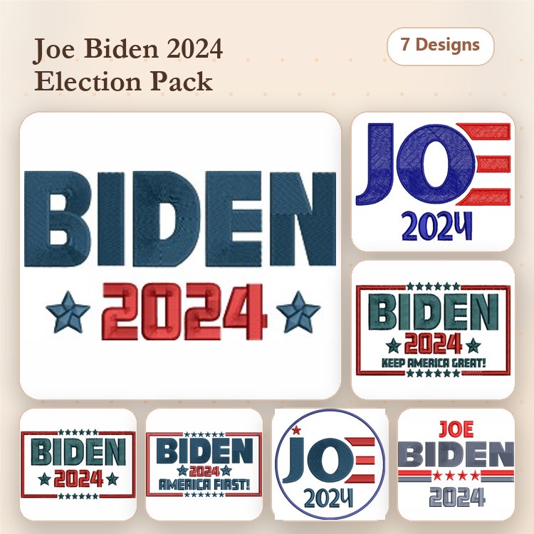 Joe Biden 2024 Election Embroidery Designs Bundle – BIDEN, JOE, 2024 & More (7 Designs)