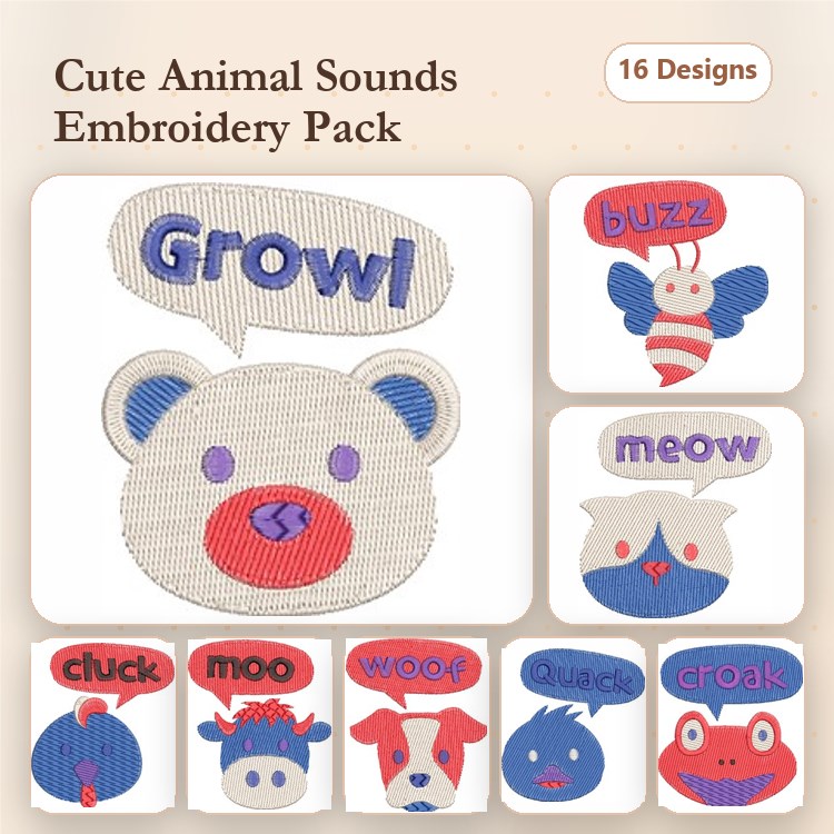Animal Sounds Embroidery Bundle – Fun Speech Bubbles (16 Designs)
