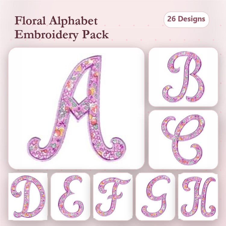 Floral Alphabet Embroidery Design Bundle –31 Designs