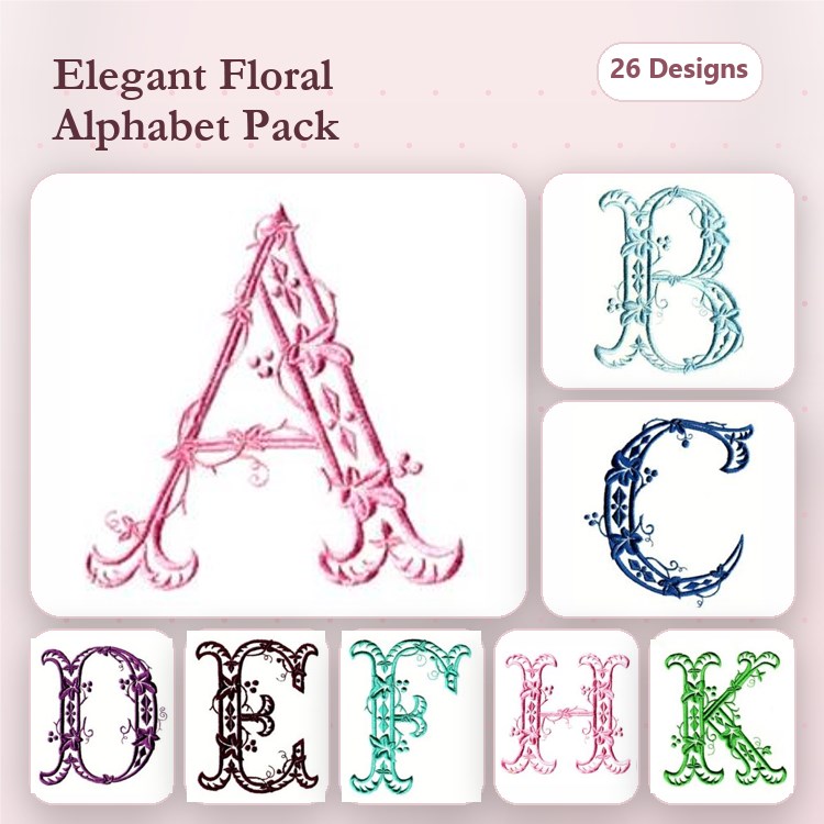 Redwork Floral Alphabet Embroidery Bundle – Floral Letter A, B, C & More (26 Designs)