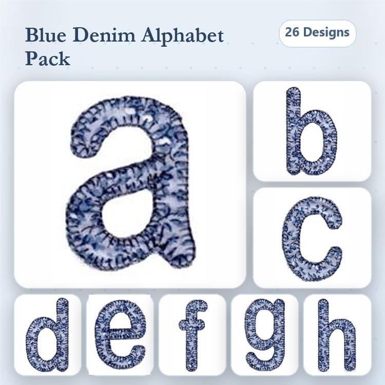 Applique Denim Alphabet Embroidery Designs Bundle – Lowercase Letter a, b, c, d & More (26 Designs)