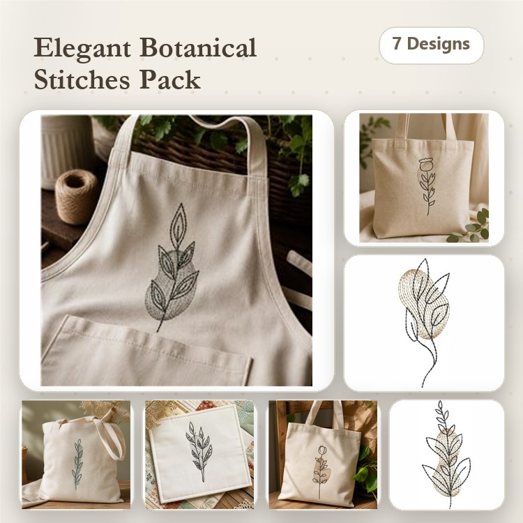 Botanical Designs Embroidery Bundle – Leaf Design, Botanical Plant, Stylized Leaf & More (7 Designs)