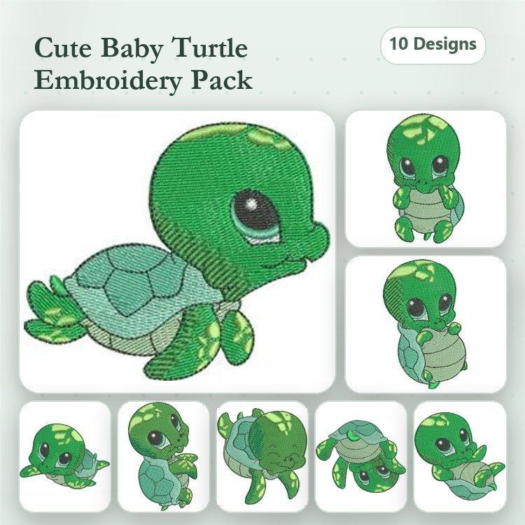Cute Baby Turtle Embroidery Bundle – Adorable Turtle Expressions & More (10 Designs)