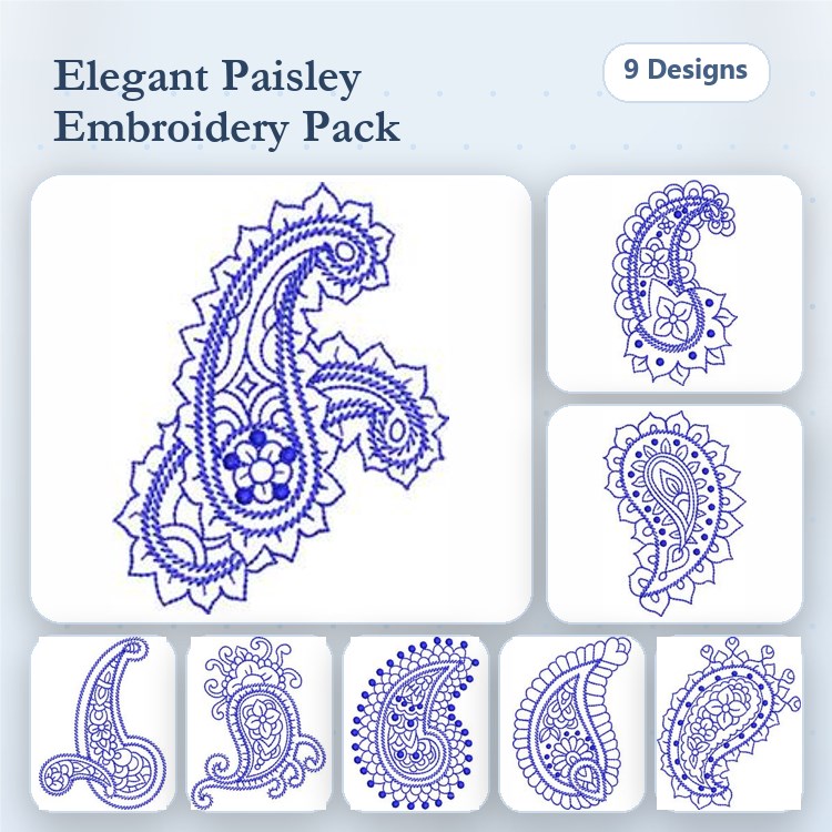 Redwork Paisley Patterns Embroidery Designs Bundle – Large Paisley with Floral, Ornate Paisley, Simple Paisley & More (9 Designs)