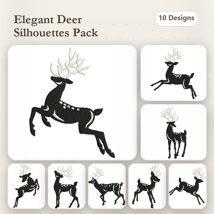 Deer Silhouettes Embroidery Bundle – Leaping Deer, Standing Deer, Running Deer & More (10 Designs)
