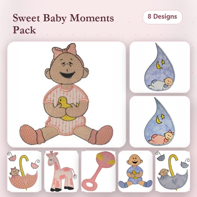 Applique Baby-Themed Embroidery Bundle – Baby with Duck, Giraffe, Pink Rattle & More (8 Designs)