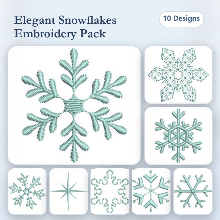 Redwork Elegant Snowflakes Embroidery Designs Bundle – Ornate, Intricate, Floral & More (10 Designs)