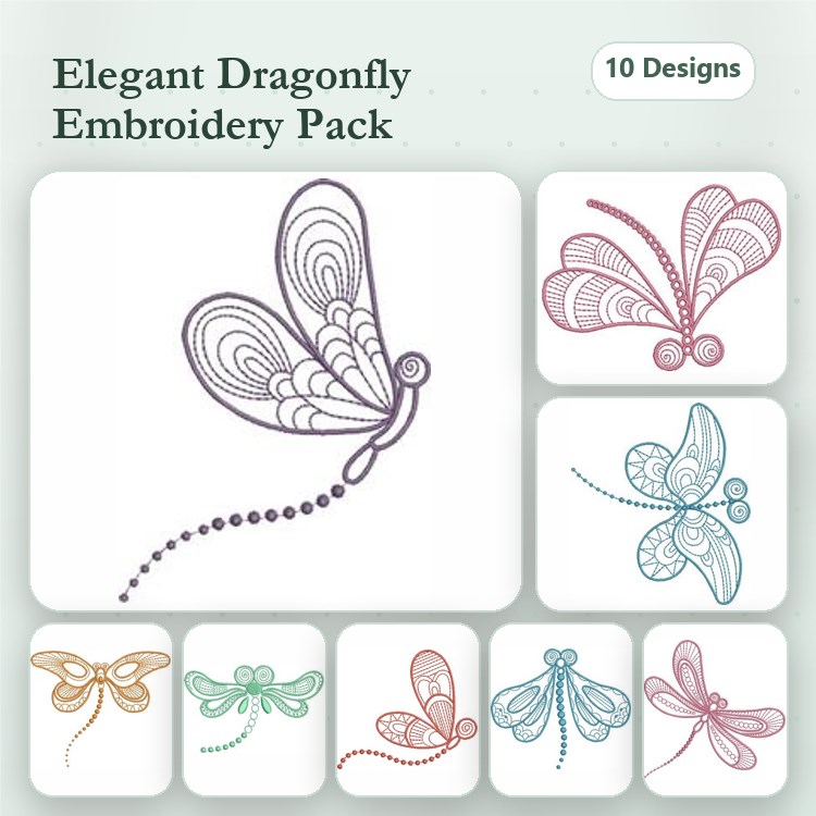 Elegant Dragonflies Embroidery Designs Bundle – Intricate Patterns & Colors (10 Designs)