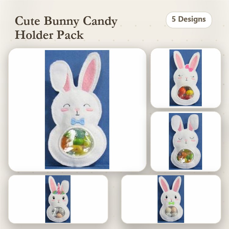 ITH Bunny Candy Holders Embroidery Bundle – Holder with Bow, Holder with Face, Holder with Egg & More (5 Designs)