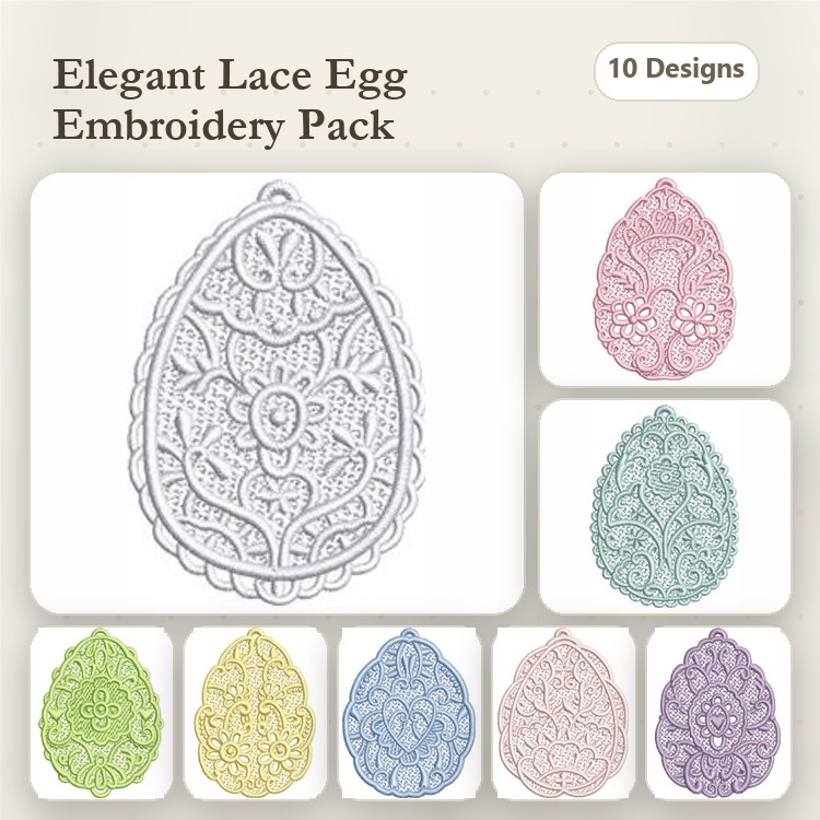 FSL Decorative Lace Egg Embroidery Bundle – Floral, Butterfly, Geometric & More (10 Designs)