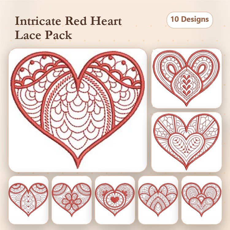 FSL Intricate Heart Embroidery Bundle – Unique Details for Valentine's Day Decor (10 Designs)