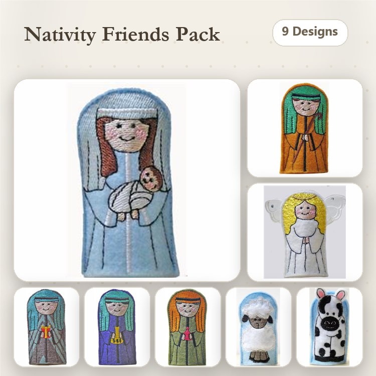 ITH Nativity Characters Embroidery Designs Bundle – Mary with Baby, Angel, Shepherd & More (9 Designs)