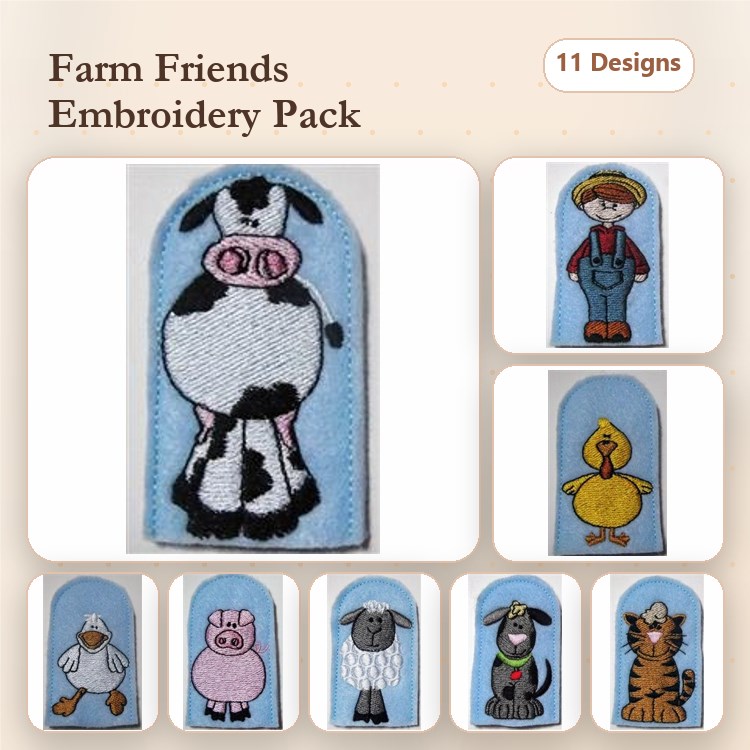 Farm Animal Embroidery Bundle – Cute Characters (11 Designs)