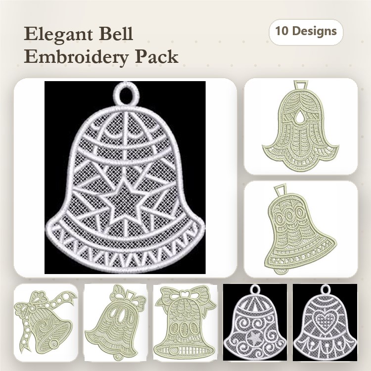 FSL Elegant Bell Embroidery Bundle – Decorative Bell Ornament, Hanging Bell with Bow & More (10 Designs)