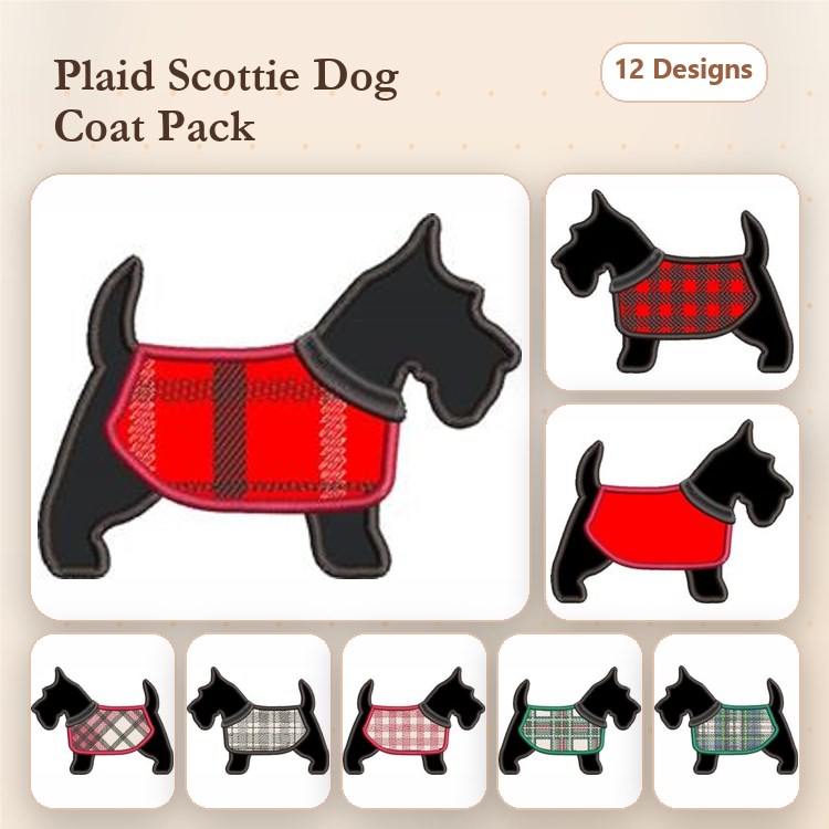 Scottish Terrier Embroidery Bundle – Plaid & Checkered Designs (12 Designs)
