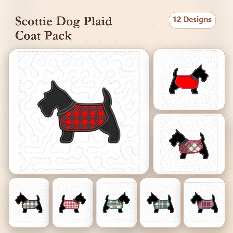 Scottish Terrier Embroidery Bundle – Stylish Coats (12 Designs)