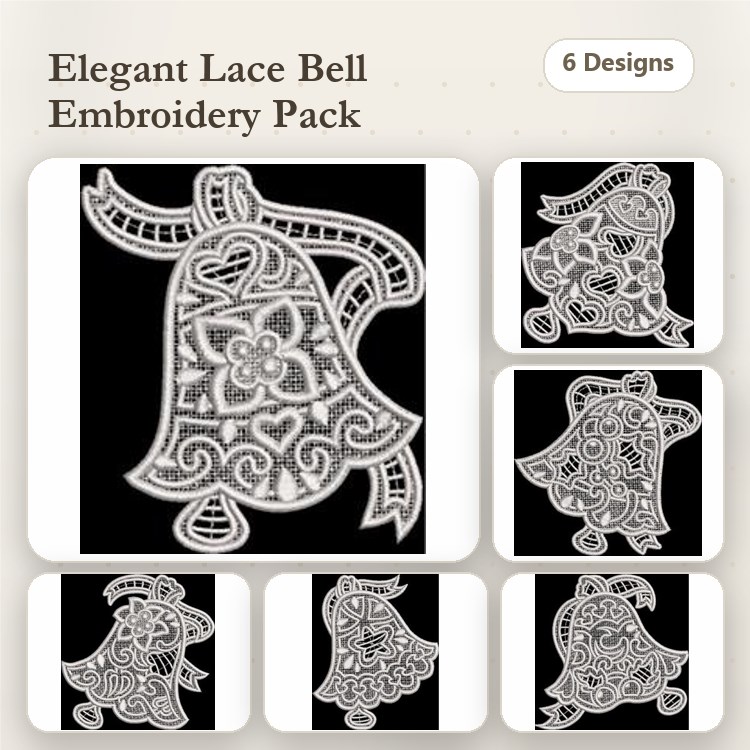 FSL Lace Bell Embroidery Bundle – Lace Bell with Flower, Decorative Lace Bell, Ornate Lace Bell & More (6 Designs)
