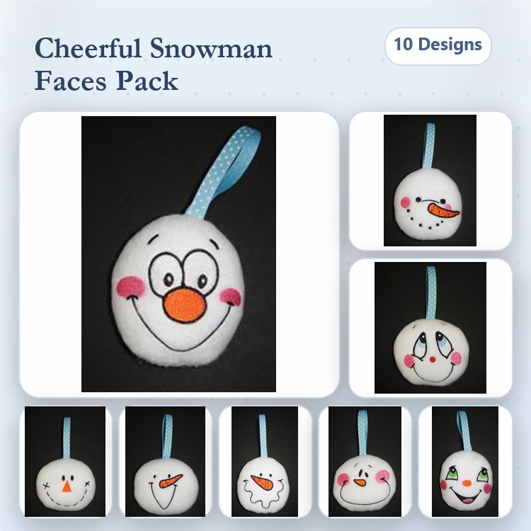 ITH Cheerful Snowman Faces Embroidery Designs Bundle – Snowman Face with Orange Nose, Red Cheeks, Hat & More (10 Designs)