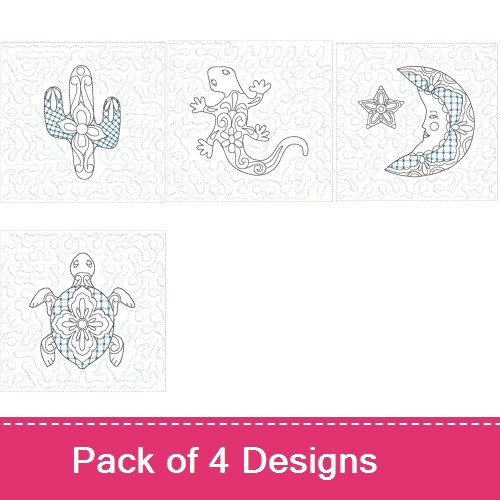 Cactus, Lizard, Star & Moon Embroidery Bundle – Nature Inspired (4 Designs)