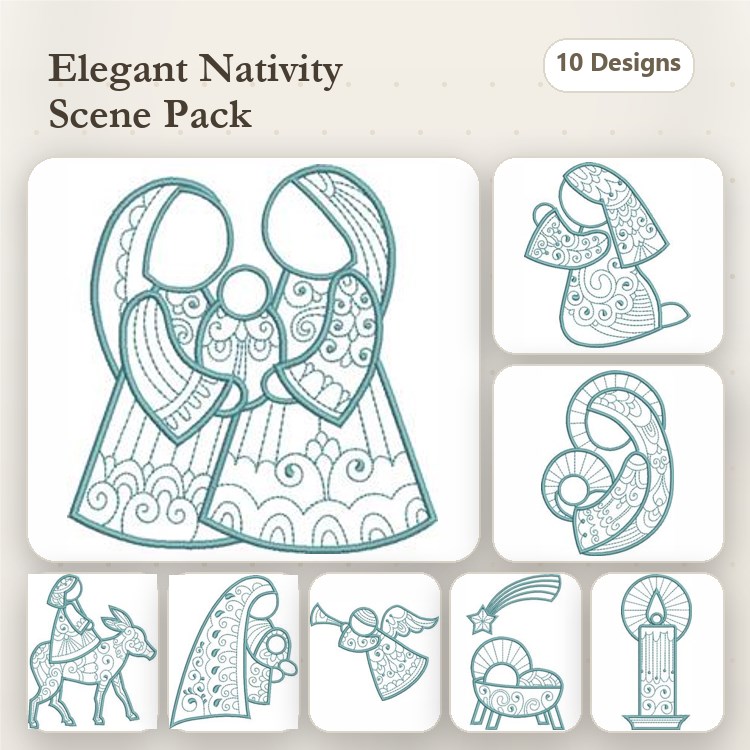 Nativity Scene Embroidery Designs Bundle – Mary and Baby Jesus, Joseph, Angel & More (10 Designs)
