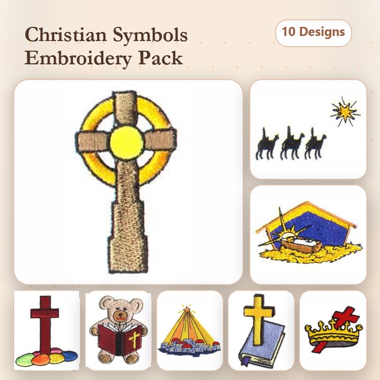 Christian Symbols Embroidery Bundle – Cross with Circle, Nativity Scene, Three Wise Men & More (10 Designs)
